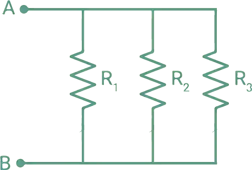 Diagrama de un circuito resistivo con 3 resistencias en paralelo