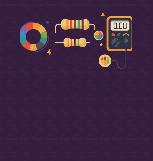 Código de resistencias, paleta de colores y un ohmetro